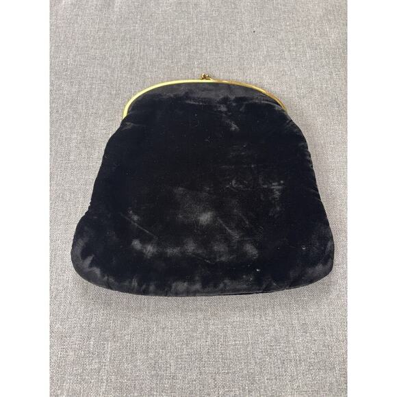 VINTAGE Coblentz Black FOLDOVER Clutch Frame Kisslock Velvet Fully Lined Gold - Picture 8 of 11